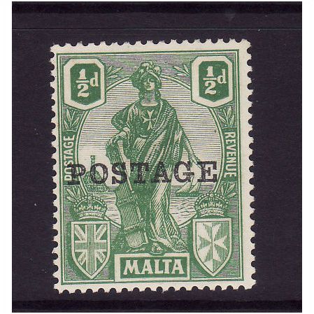 MALTA 1926 SG144 1/2d GREEN OPT'D POSTAGE U/M MINT