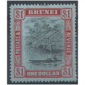 Brunei 1908 SG46 $1 Black, Red & Blue Mounted Mint ..