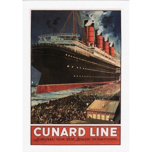 Maritime Poster Art Postcard Cunard Line Ship Dock Liverpool New York Boston