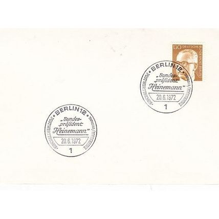 Berlin 1972 President Heinemann 130pf postcard FDC VGC