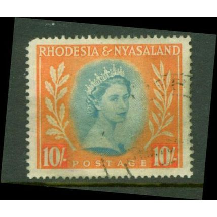 RHODESIA and NYASALAND - 1954-56 10s dull blue-green and orange Fine Used