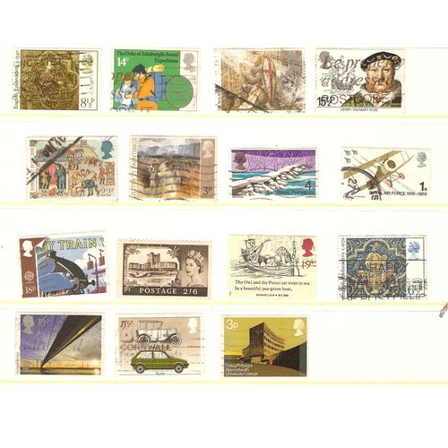 Great Britain 15 stamps on large stock card includes 1s 1968 RAF & 2s6d castles