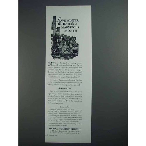 1927 Hawaii Tourist Bureau Ad - A Marvelous Month