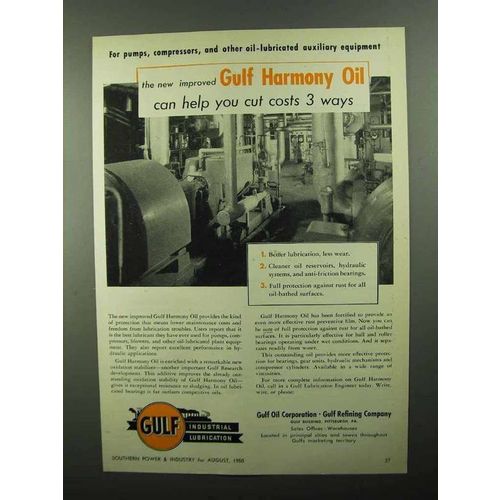 1950 Gulf Harmony Oil Ad - For Pumps, Compressors