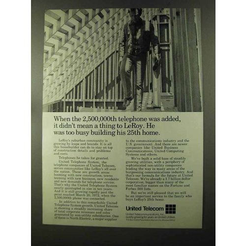 1973 United Telecom Ad - 2,500,000th Telephone