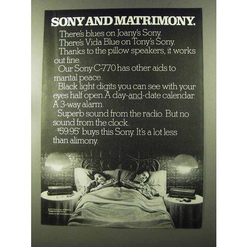 1973 Sony C-770 Clock Radio Ad - Sony and Matrimony