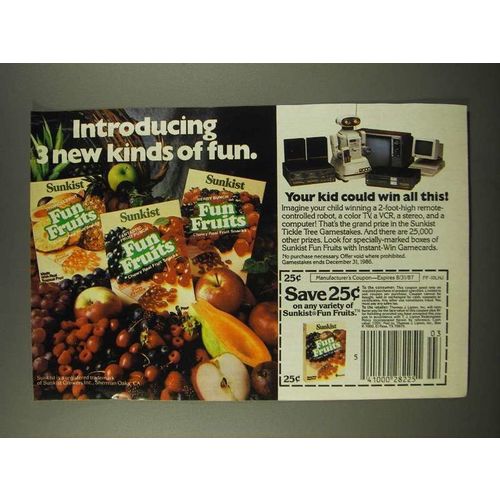 1986 Sunkist Fun Fruits Ad - 3 New Kinds of Fun