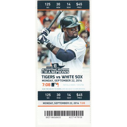 2014 Detroit Tigers Season Ticket Stub vs Chicago White Sox- Austin Jackson