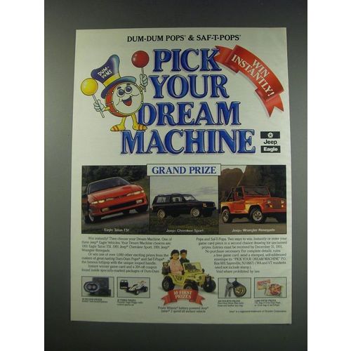 1991 Dum-Dum Pops and Saf-T-Pops Ad - Pick your dream machine