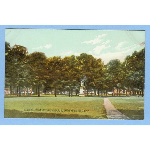 CT Guilford Guilford Green and Soldiers Monument View of Tree Lined Green ~468
