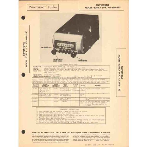 SILVERTONE model 6285 6 tube AM car radio Sams Photofact manual