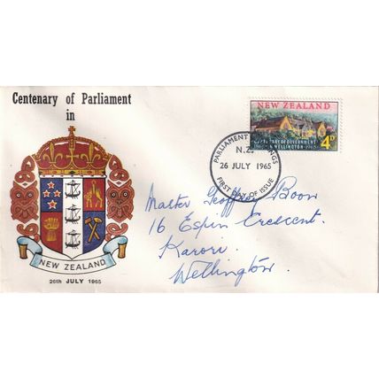 New Zealand 1965 Parliament FDC Parliament Buildings Cancel written VGC