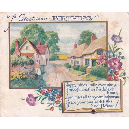 Vintage Birthday Card - To Greet Your Birthday - Cottages