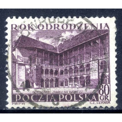 POLAND 1953, Renaissance Year - Wawel Castle Courtyard, Deep Plum, 80 G, USED