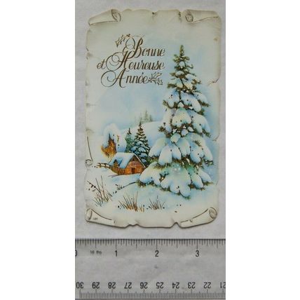 Vintage: Bonne Heureuse Annee card, snow scene