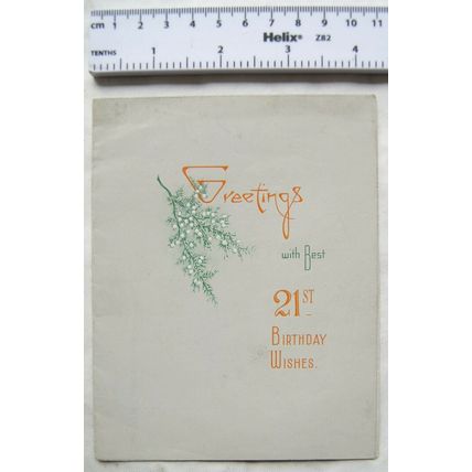 1942 Greetings 21st birthday card - heather