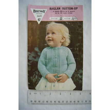 Vintage: Bestway 3445 button-up cardigan, birth to 2 years, quick knit