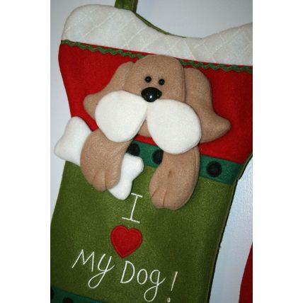 Set of 4 Dog Themed Christmas Stockings Paws Bells Dogs Bones Jingles & Joy