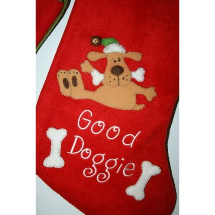 Set of 4 Dog Themed Christmas Stockings Paws Bells Dogs Bones Jingles & Joy