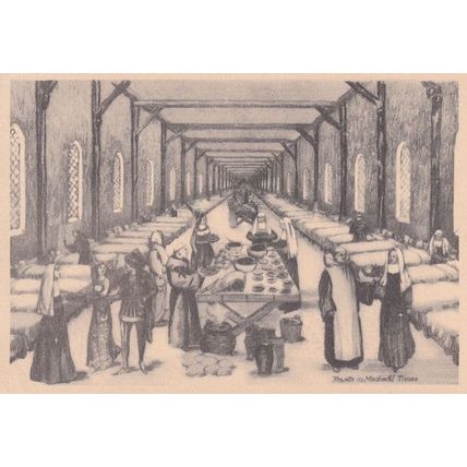 London Bartholomew Hospital Medieval Times Nuns Painting Postcard