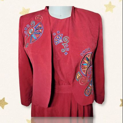 Vintage 80's City Girl Petites 3-Piece Embroidered Skirt Suit - Size Large