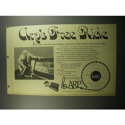 1974 ARP 2600 Synthesizer Advertisement - Edgar Winter - Arp's Free Ride