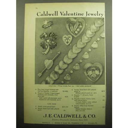 1958 J.E. Caldwell Jewelry Advertisement - Caldwell Valentine Jewelry