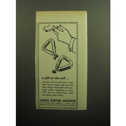 1958 Saks Fifth Avenue Jewelry Ad - A gift on the cuff