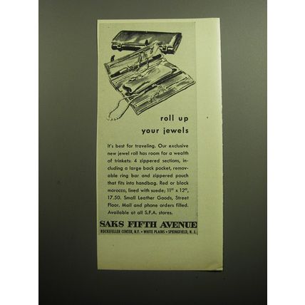 1958 Saks Fifth Avenue Jewel Roll Ad - Roll up your jewels