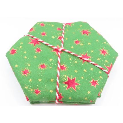 Christmas Coasters Fabric Handmade Hexagon Red & Green Gift Home Decor Christmas