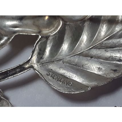 Vintage 3 1/4" X 1 3/4" Flower & Leaf Sterling Silver Brooch #19439