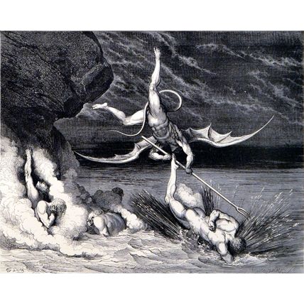 A FLIGHT AND PURSUIT IN HELL 1885 Gustave Doré Dante Alighieri ANTIQUE ENGRAVING