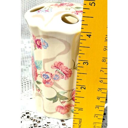 Vintage Bathroom Soap Dish & Toothbrush Holder Pink Ceramic Floral Design
