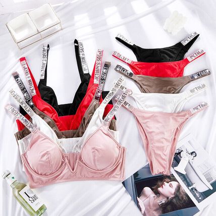 Sexy Push Up Deep V Letter Rhinestones Bra Set Women Breathable Underwear Set So