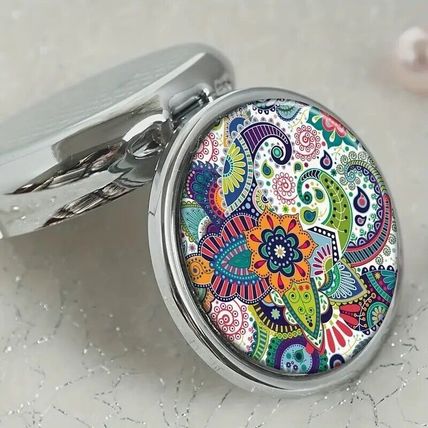 Colorful Paisley Themed Round Pill Box Metal 3 Compartment