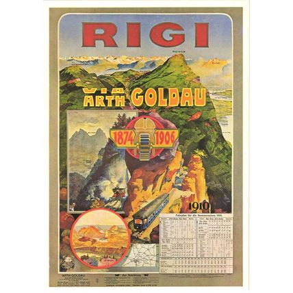 Rigi Arth Coldau 1910 Railway Timetable Switzerland Poster Postcard