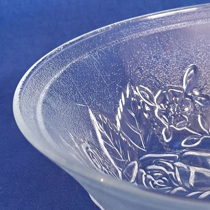 FIRNA Indonesia GLASS CANDY BOWL Dish Nut Jar ROSES Floral No Lid