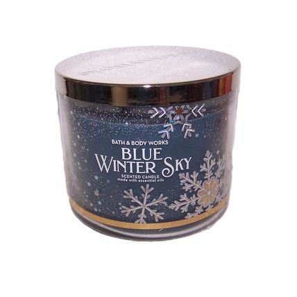 Bath & Body Works Blue Winter Sky 3 Wick Scented Candle 14.5 oz - Peppermint Oak