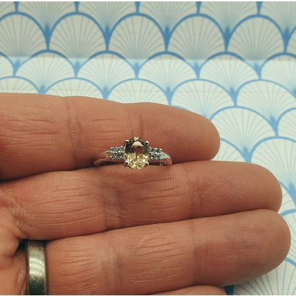 Natural Champagne Topaz and White Topaz 925 Sterling Silver Ring with Box