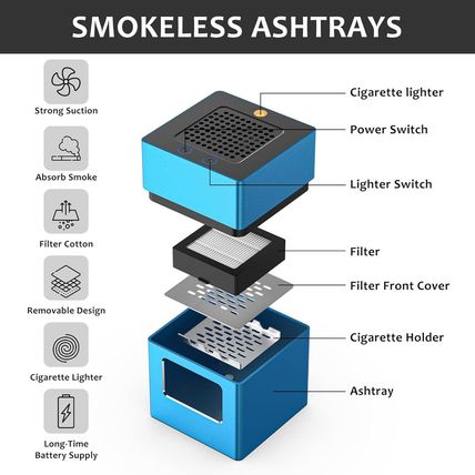 Aluminum Housing Smokeless Ashtray, Multifunctional 3 in 1 Portable Smoke Ashtra