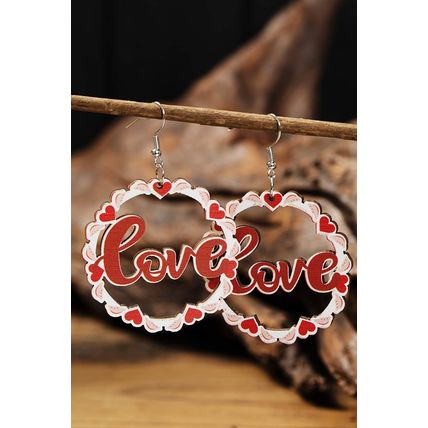Red Hollowed Love Pendant Valentines Day Earrings