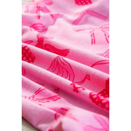 Pink Bow Knot Print Lapel Collar Short Sleeve and Pants Pajamas Set