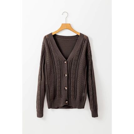 Dark Khaki Open Knit Drop Shoulder Sweater Cardigan