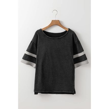 Black Varsity Stripe Half Sleeve Vintage Tee