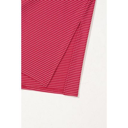 Red Stripe Criss Cross Side Slits Slim Fit Sleeveless Midi Dress