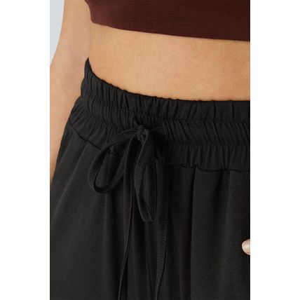 Black Ruffled Wide Leg Pull On High Waist Pants with Pockets
