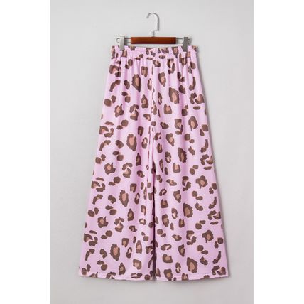 Pink Drawstring Leopard Print Patch Pocket Loose Pants