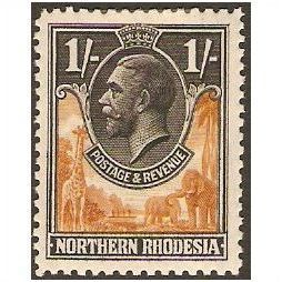 Northern Rhodesia KGV 1925 1/- Yellow Brown & Black Mounted Mint MM SG 10 Stamp