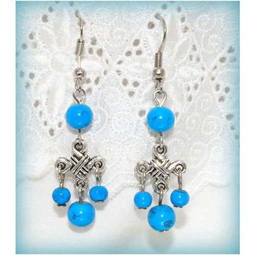 Sale Tibetan Hill Tribe Blue Turquoise Bead Hook Earrings Jewellery 1494