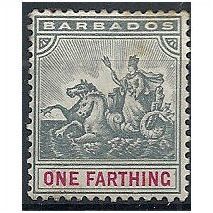 Barbados 1896 SG105 1/4d Slate-Grey & Carmine Mounted Mint...